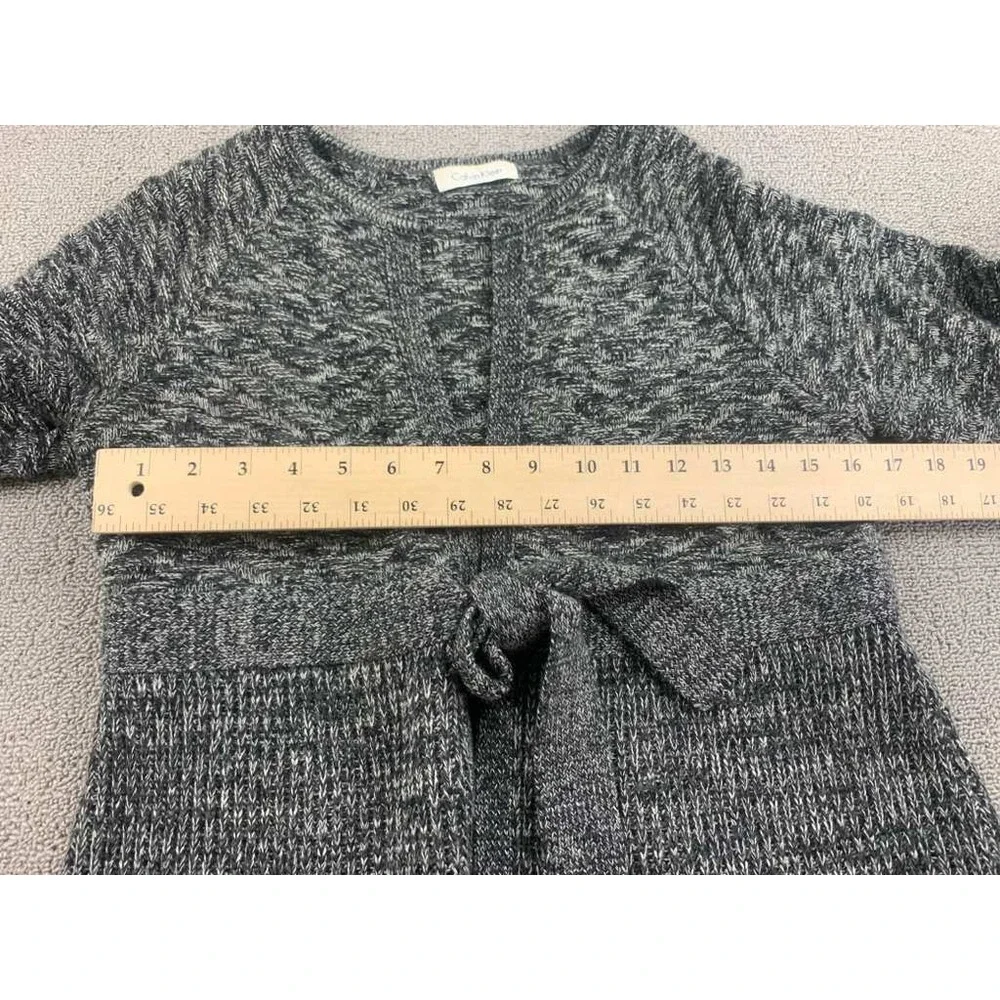 Calvin Klein Cardigan Women Small‎ Open Tie Belt Marled Wool Knit Sweater Gray - Picture 4 of 7